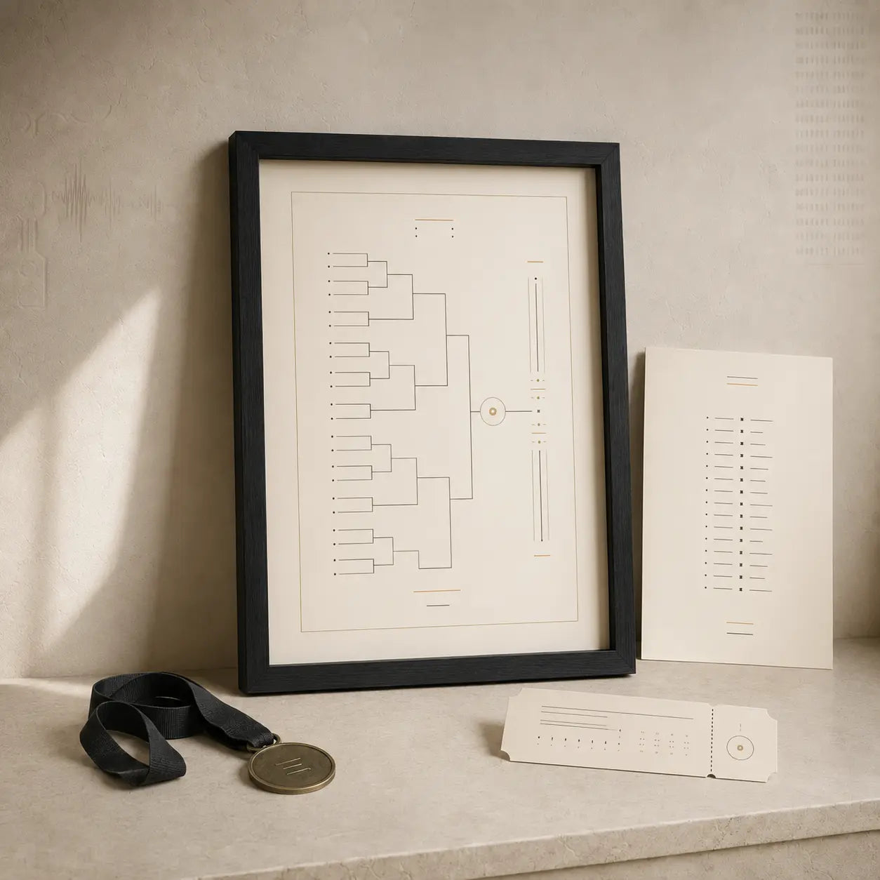 Museum-inspired Tournament Archive bracket wall art and event keepsakes