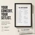 Custom concert setlist wall art with framed print, digital proof included, starting at $34.99