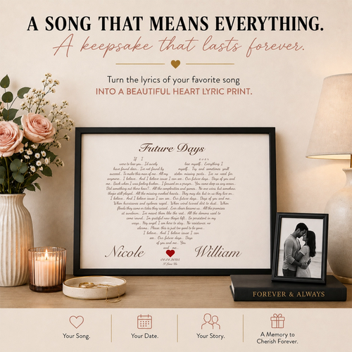 Personalized heart-shaped song lyric wall art created to preserve a meaningful song and memory