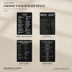 Four Back Setlist Style options for a custom concert setlist hoodie
