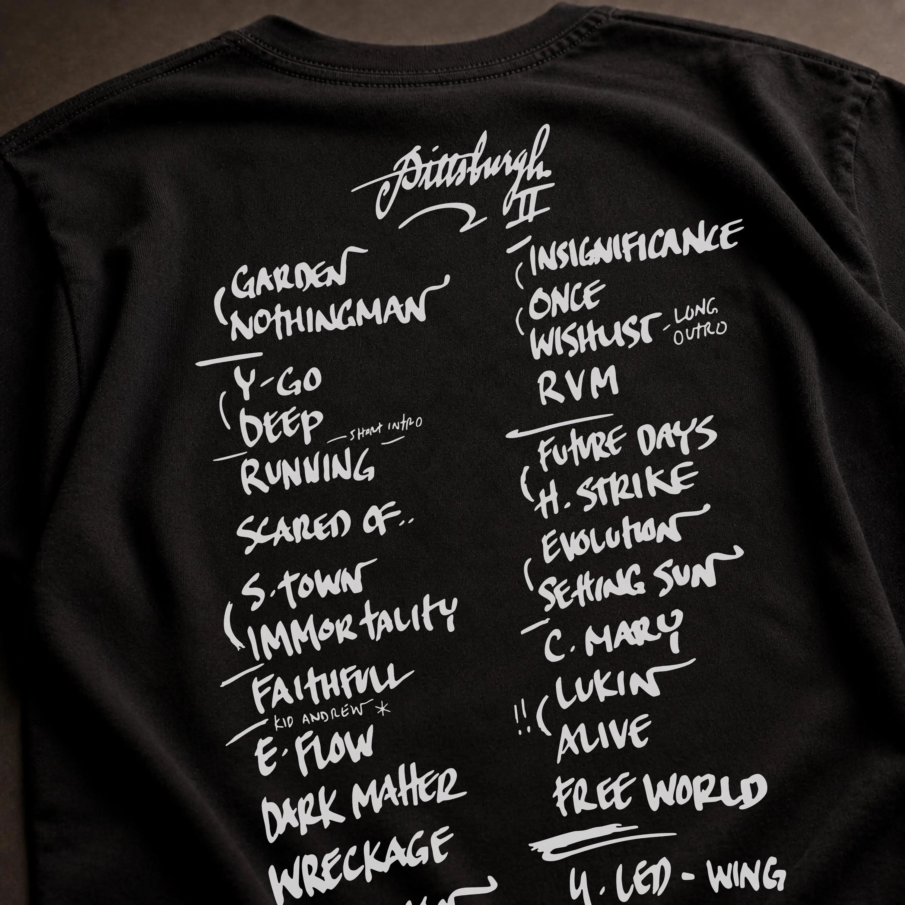 Custom setlist T-shirt with personalized concert artwork for music fans