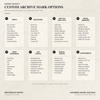 Six Front Archive Mark options for a custom concert setlist hoodie