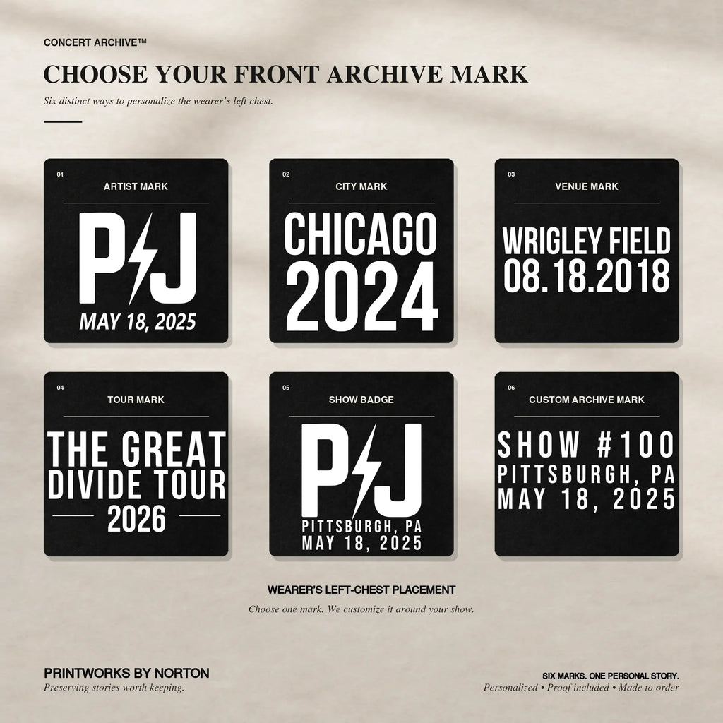 Front Archive Mark placement on a personalized concert hoodie