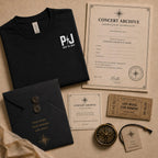 Custom concert setlist shirt mockup showing personalized event details and print placement