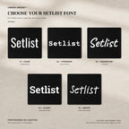 Five Setlist Font options for a custom concert setlist hoodie