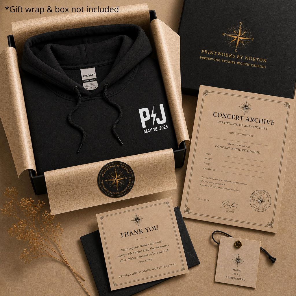 Personalized setlist hoodie example with custom concert design and front logo