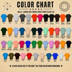 Bella + Canvas 3001 T-shirt color chart for custom concert setlist shirts