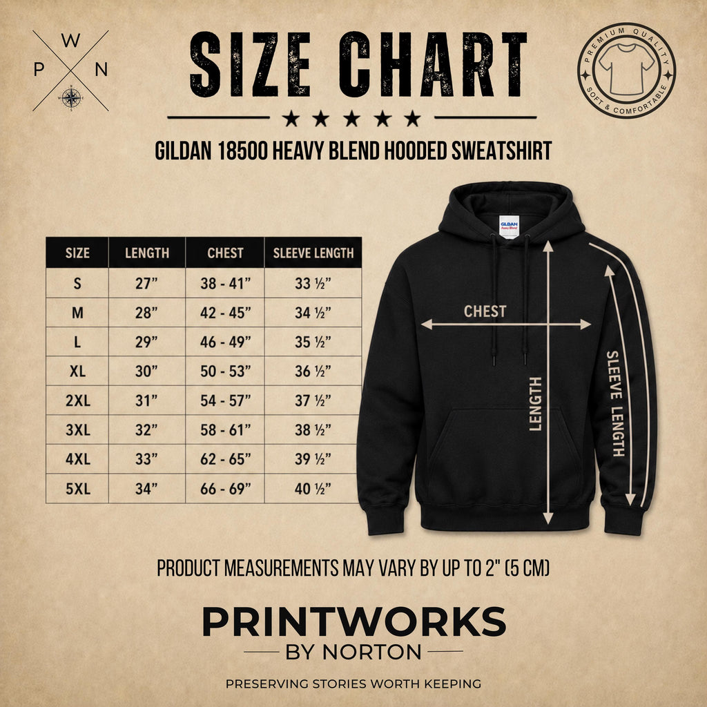 Gildan 18500 unisex hoodie size chart for custom concert setlist apparel