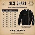 Gildan 18000 unisex sweatshirt size chart for custom concert setlist apparel