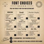 Font choices for personalized concert setlist sweatshirt designs