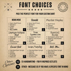 Font choices for personalized concert setlist T-shirt designs