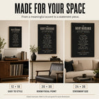 Custom concert setlist wall art displayed as 12 by 18, 20 by 30 and 24 by 36 pieces in premium home interiors.