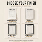 Concert setlist available as an unframed poster, canvas, framed poster, or framed canvas