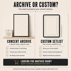 Comparison of ready-to-order Concert Archive artwork and a personalized Custom Setlist