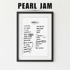 Framed list of Pearl Jam album track names on a white background