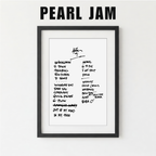 Framed list of Pearl Jam song titles on a white background