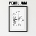 Framed list of Pearl Jam album tracklist with a plant on a white background