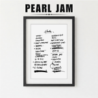 Framed list of Pearl Jam song titles on a white background