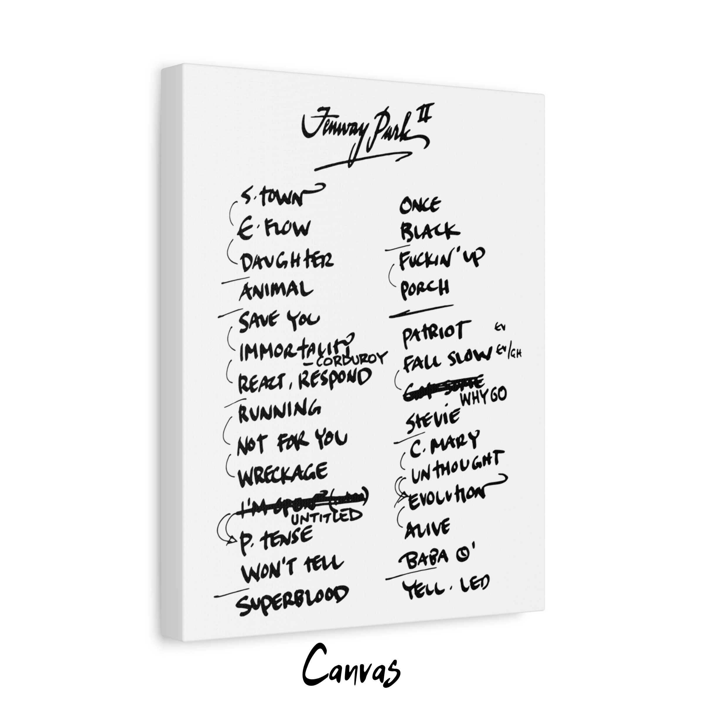 Canvas with setlist on a white background