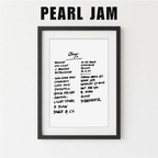 Framed poster with Pearl Jam album tracklist on a white background