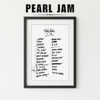 Framed Pearl Jam album tracklist on a white background
