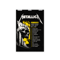 Metallica concert setlist poster with graphic design on a black background