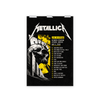 Metallica concert setlist poster with graphic design on a black background