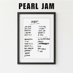 Framed Pearl Jam album tracklist on a white background