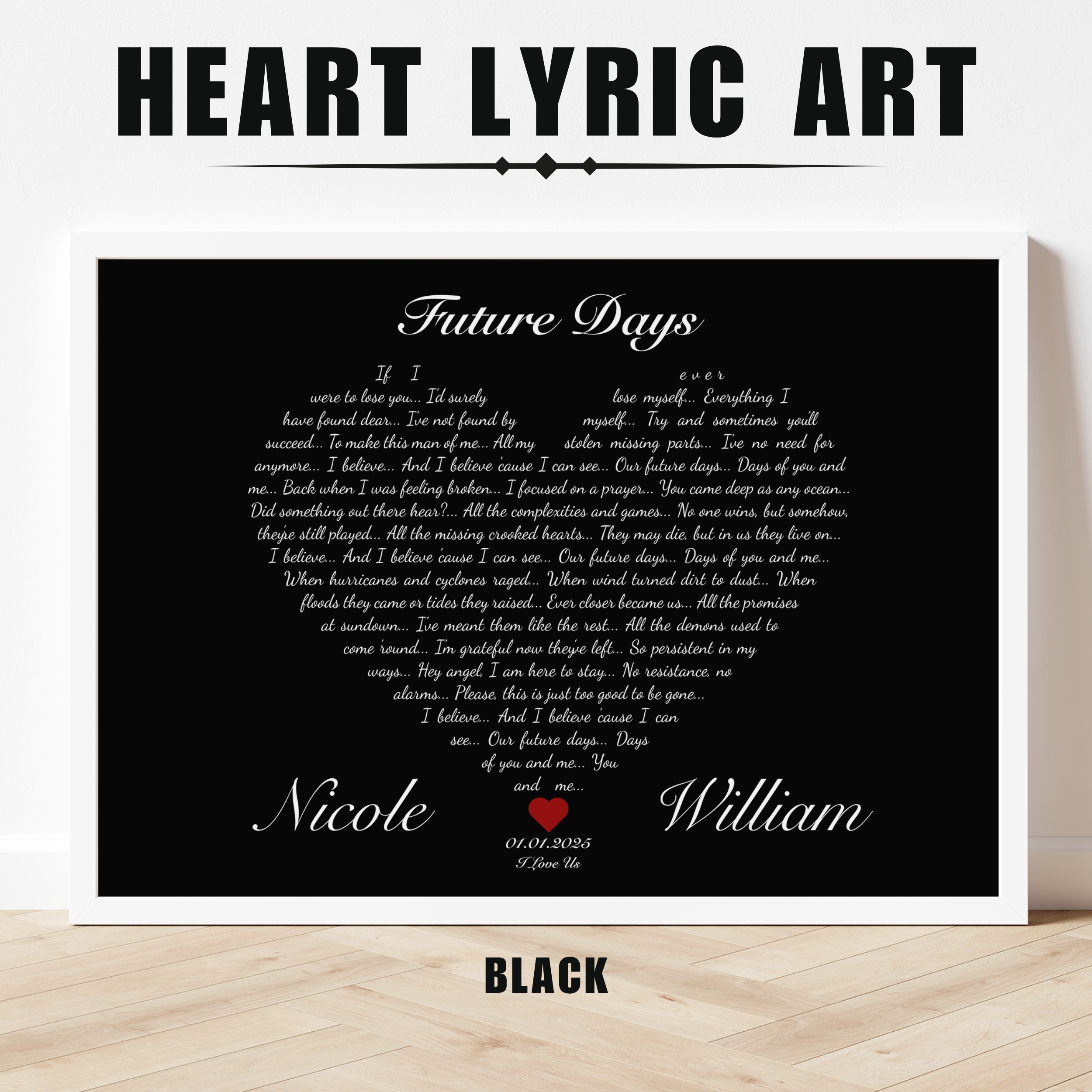 Heart Lyric Print | Custom | Personalized Song Print | Wedding Gift | Anniversary | Wall Art | Gift for Him | Gift for Her | Couples