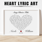 Heart lyric art print with personalized names and date on a white background