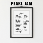Framed poster with Pearl Jam album tracklist on a white background