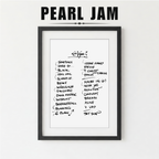 Framed poster with Pearl Jam album tracklist on a white background