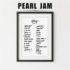 Framed Pearl Jam album tracklist on a white background