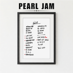 Framed Pearl Jam setlist on a white background