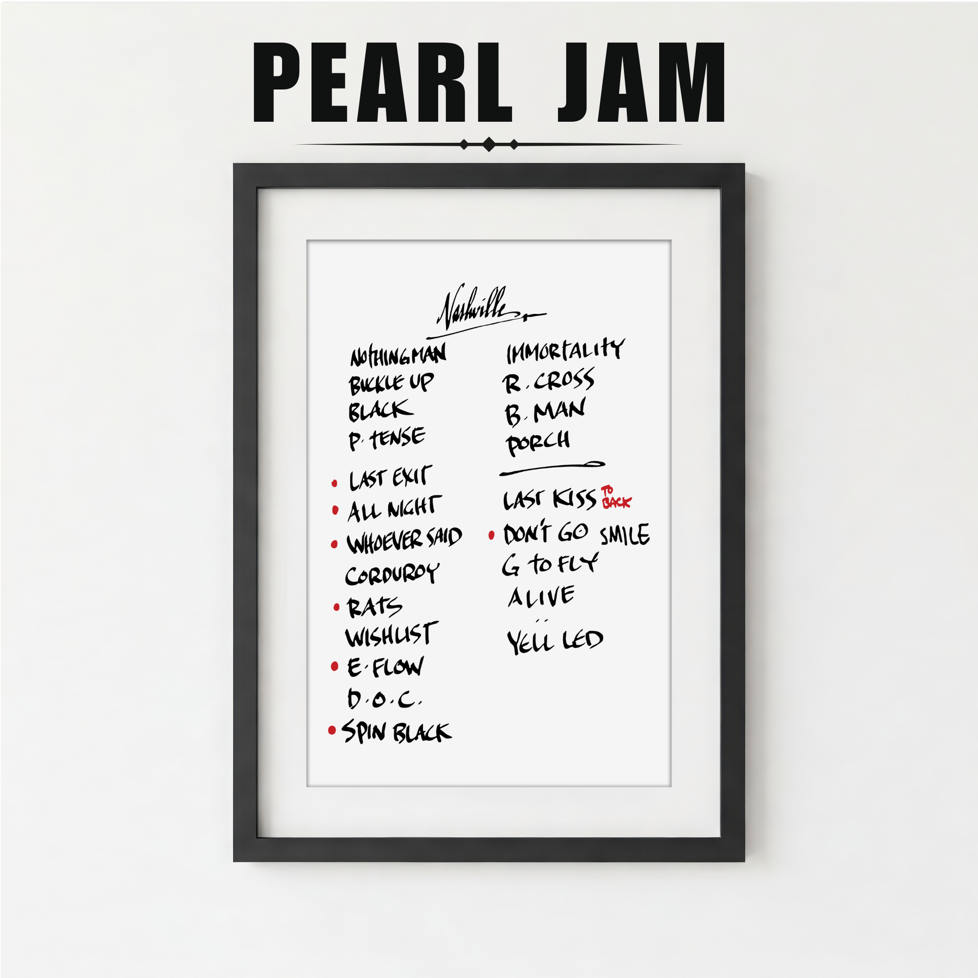 Pearl Jam | Nashville | 9/16/22 | One Night | Concert | Setlist | Print | Custom | Personalized | Gift for Him | Gift for Her | Special Gift | Music Fan Gift