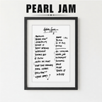 Framed Pearl Jam album tracklist on a white background