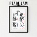 Framed poster with Pearl Jam setlist on a white background