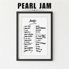 Framed list of Pearl Jam album tracklist with a plant on a white background