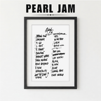 Framed poster with Pearl Jam setlist on a white background