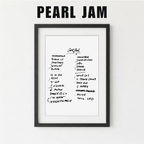 Framed list of Pearl Jam album track names on a white background