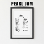 Framed poster with Pearl Jam album tracklist on a white background