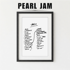 Framed poster with Pearl Jam album tracklist on a white background