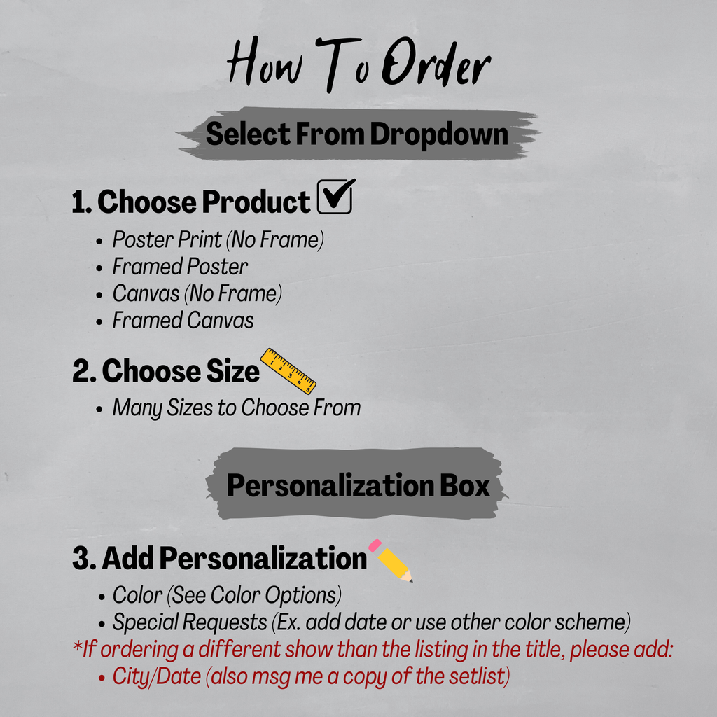 Concert Setlist Print | Custom | Any Band | Any Show | Any City | Personalized | Gift for Him | Gift for Her | Special Gift | Music Fan Gift