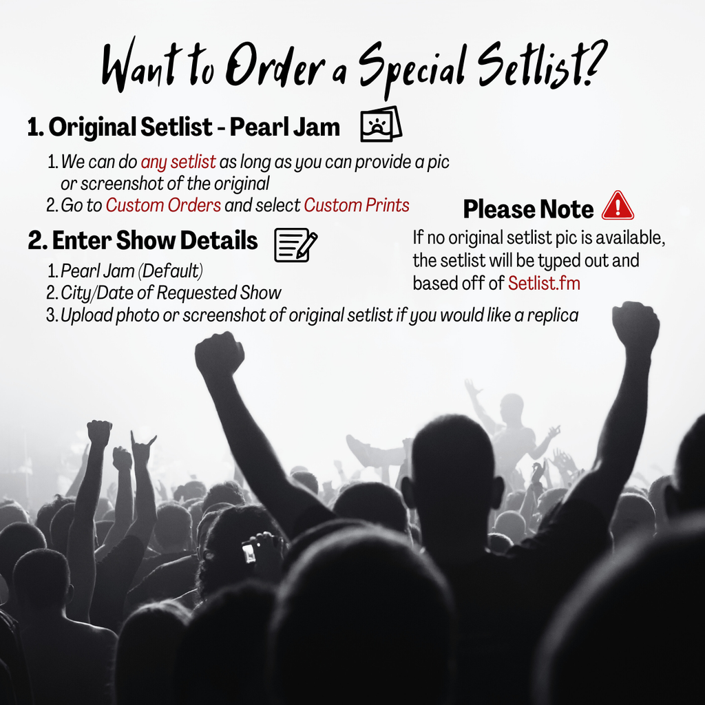 Promotional graphic for ordering a special setlist with a crowd silhouette in the background.