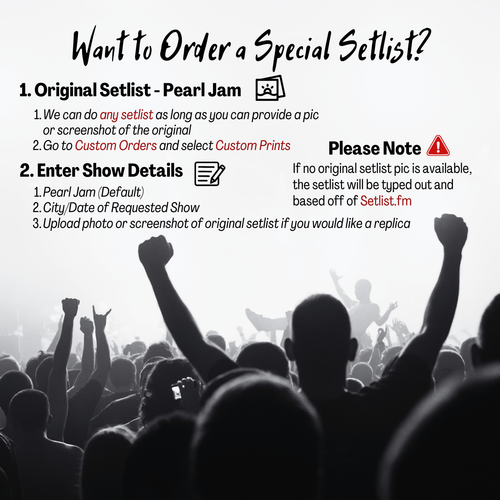 Promotional graphic for ordering a special setlist with a crowd silhouette in the background.