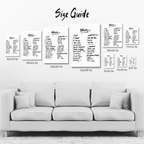 Size guide for wall art prints displayed on a sofa.