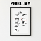 Framed poster with Pearl Jam setlist on a white background