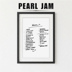 Framed poster with Pearl Jam setlist on a white background