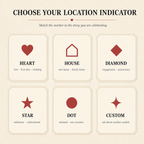 Heart Map location indicator options including heart, house, diamond, star, dot, and custom symbol
