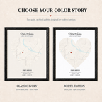 Classic Ivory warm stone and White Edition Heart Map color options shown in matching black frames
